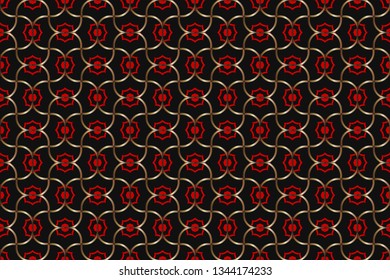 Seamless pattern with symmetric geometric ornament. Ornamental mosaic texture. Kaleidoscope abstract background abstract golden classic pattern. Metal mosaic on a colored background.     