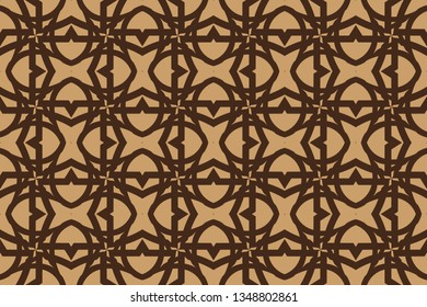 Seamless pattern with symmetric geometric ornament. Ornamental mosaic texture. Kaleidoscope abstract background. Brown pattern, brown image    Ethnic Arabic, Indian, Turkish ornament . 