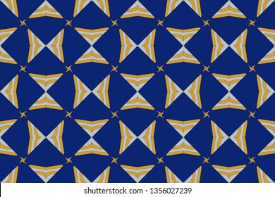 Seamless pattern with symmetric geometric ornament. Ornamental mosaic texture. Kaleidoscope abstract background abstract golden classic pattern. Metal mosaic on a colored background.     