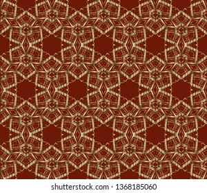 Seamless pattern with symmetric geometric ornament. Ornamental mosaic texture. Kaleidoscope abstract background abstract golden classic pattern. Metal mosaic on a colored background. 