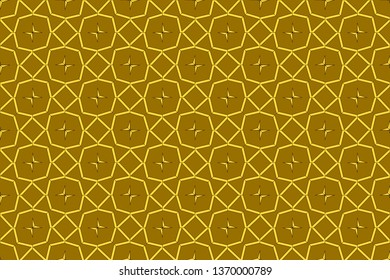 Seamless pattern with symmetric geometric ornament. Ornamental mosaic texture. Kaleidoscope abstract background abstract golden classic pattern. Metal mosaic on a colored background. 