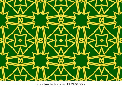 Seamless pattern with symmetric geometric ornament. Ornamental mosaic texture. Kaleidoscope abstract background. Vector illustration 