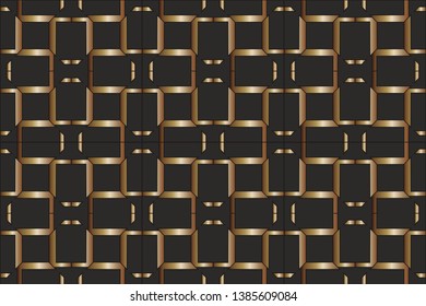 Seamless pattern with symmetric geometric ornament. Ornamental mosaic texture. Kaleidoscope abstract background abstract golden classic pattern. Golden drawings on a brown background