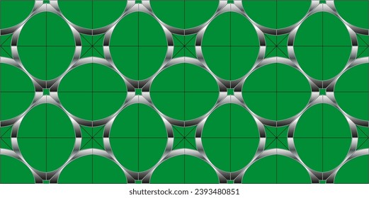 Seamless pattern with symmetric geometric ornament. . For your design, Wallpaper, presentation, banner, page cover. Illustration made with texture.silver pattern on green background 