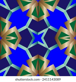 Patrón sin foco con ornamento geométrico simétrico. Para su diseño, fondo de pantalla, presentación, banner, portada de página. Ilustración hecha con textura.