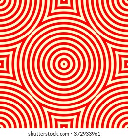 Seamless pattern with symmetric geometric ornament. Kaleidoscope red white abstract background. Vector illustration