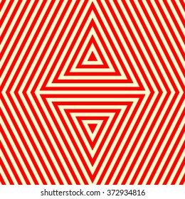 Seamless pattern with symmetric geometric ornament. Striped red white abstract background. Vector illustration