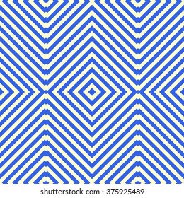 Seamless pattern with symmetric geometric ornament. Striped blue white abstract background. Kaleidoscope abstract repeated square wallpaper. Vector illustration