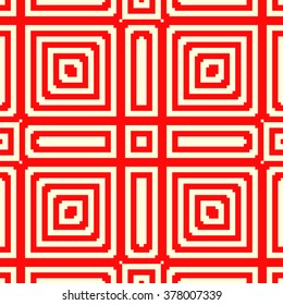 Seamless pattern with symmetric geometric ornament. Striped red white abstract background. Abstract wallpaper. Vector illustration