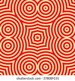 Seamless pattern with symmetric geometric ornament. Kaleidoscope ornamental red  abstract background. Vector illustration