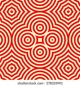 Seamless pattern with symmetric geometric ornament. Kaleidoscope ornamental red abstract background. Vector illustration 