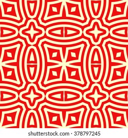 Seamless pattern with symmetric geometric ornament. Ornamental mosaic texture. Abstract background. Vector illustration 