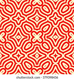  Seamless pattern with symmetric geometric ornament. Ornamental mosaic texture. Kaleidoscope abstract background. Vector illustration 