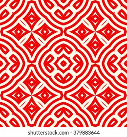 Seamless pattern with symmetric geometric ornament. Ornamental mosaic texture. Abstract background. Vector illustration 