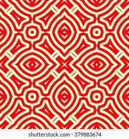 Seamless pattern with symmetric geometric ornament. Ornamental mosaic texture. Abstract background. Vector illustration 