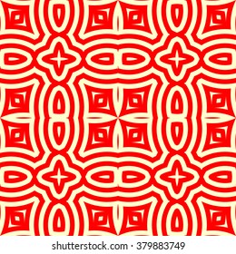 Seamless pattern with symmetric geometric ornament. Ornamental mosaic texture. Abstract background. Vector illustration 