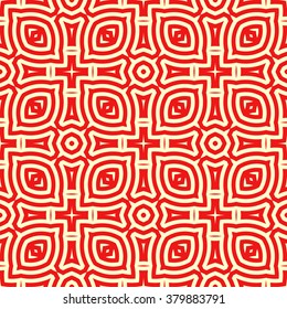 Seamless pattern with symmetric geometric ornament. Ornamental mosaic texture. Abstract background. Vector illustration 
