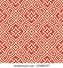 Seamless pattern with symmetric geometric ornament. Ornamental mosaic texture. Abstract background. Vector illustration 