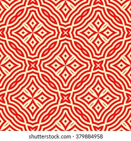 Seamless pattern with symmetric geometric ornament. Ornamental mosaic texture. Abstract background. Vector illustration 