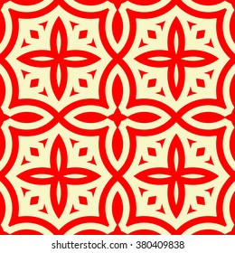 Seamless pattern with symmetric geometric ornament. Ornamental mosaic texture. Kaleidoscope abstract background. Vector illustration