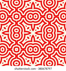 Seamless pattern with symmetric geometric ornament. Ornamental mosaic texture. Kaleidoscope abstract background. Vector illustration