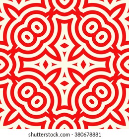 Seamless pattern with symmetric geometric ornament. Ornamental mosaic texture. Kaleidoscope abstract background. Vector illustration