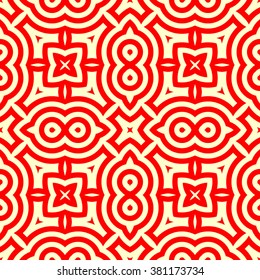 Seamless pattern with symmetric geometric ornament. Ornamental mosaic texture. Kaleidoscope abstract background. Vector illustration