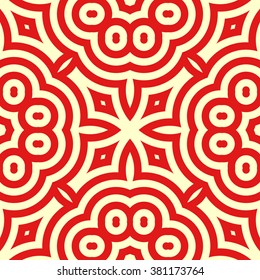 Seamless pattern with symmetric geometric ornament. Ornamental mosaic texture. Kaleidoscope abstract background. Vector illustration