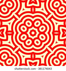 Seamless pattern with symmetric geometric ornament. Ornamental mosaic texture. Kaleidoscope abstract background. Vector illustration