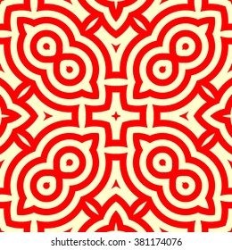 Seamless pattern with symmetric geometric ornament. Ornamental mosaic texture. Kaleidoscope abstract background. Vector illustration