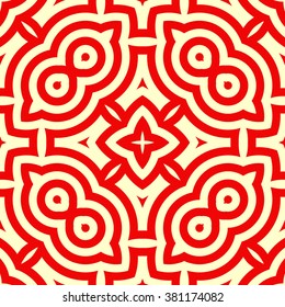 Seamless pattern with symmetric geometric ornament. Ornamental mosaic texture. Kaleidoscope abstract background. Vector illustration