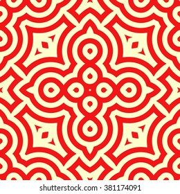 Seamless pattern with symmetric geometric ornament. Ornamental mosaic texture. Kaleidoscope abstract background. Vector illustration