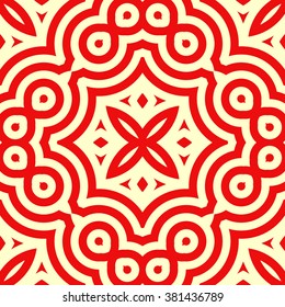 Seamless pattern with symmetric geometric ornament. Ornamental mosaic texture. Kaleidoscope abstract background. Vector illustration