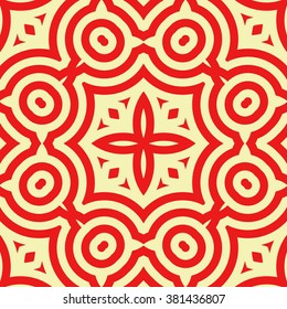 Seamless pattern with symmetric geometric ornament. Ornamental mosaic texture. Kaleidoscope abstract background. Vector illustration