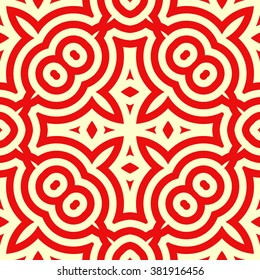 Seamless pattern with symmetric geometric ornament. Ornamental mosaic texture. Kaleidoscope abstract background. Vector illustration