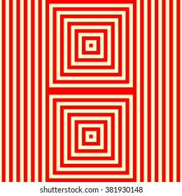 Seamless pattern with symmetric geometric ornament. Striped red white abstract background. Abstract repeated squares wallpaper. Vector illustration