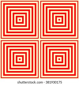 Seamless pattern with symmetric geometric ornament. Striped red white abstract background. Abstract repeated squares wallpaper. Vector illustration
