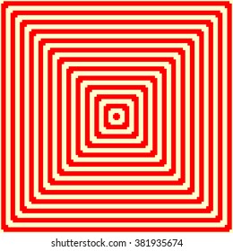 Seamless pattern with symmetric geometric ornament. Striped red white abstract background. Repeat angular lines texture background. Abstract repeated square wallpaper. Vector illustration