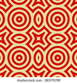 Seamless pattern with symmetric geometric ornament. Ornamental red abstract background. Vector illustration