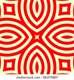 Seamless pattern with symmetric geometric ornament. Ornamental red abstract background. Vector illustration