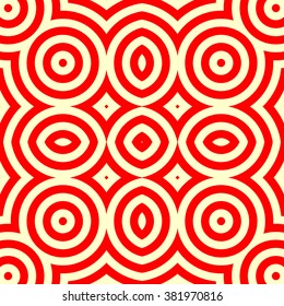 Seamless pattern with symmetric geometric ornament. Ornamental red abstract background. Vector illustration