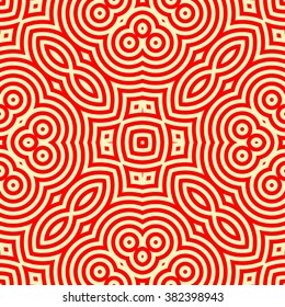 Seamless pattern with symmetric geometric ornament. Ornamental mosaic texture. Kaleidoscope abstract background. Vector illustration