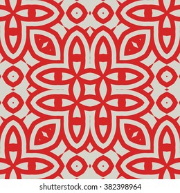 Seamless pattern with symmetric geometric ornament. Ornamental mosaic texture. Kaleidoscope abstract background. Vector illustration