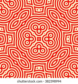 Seamless pattern with symmetric geometric ornament. Ornamental mosaic texture. Kaleidoscope abstract background. Vector illustration