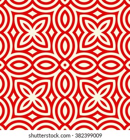 Seamless pattern with symmetric geometric ornament. Ornamental mosaic texture. Kaleidoscope abstract background. Vector illustration