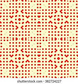 Seamless pattern with symmetric geometric ornament. Ornamental mosaic texture. Polka dot abstract background. Vector illustration