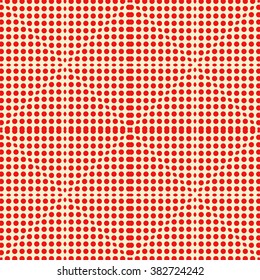 Seamless pattern with symmetric geometric ornament. Ornamental mosaic texture. Polka dot abstract background. Vector illustration