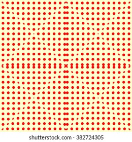 Seamless pattern with symmetric geometric ornament. Ornamental mosaic texture. Polka dot abstract background. Vector illustration