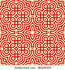 Seamless pattern with symmetric geometric ornament. Ornamental mosaic texture. Kaleidoscope abstract background. Vector illustration