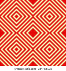 Seamless pattern with symmetric geometric ornament. Striped red white abstract background. Abstract repeated  wallpaper. Vector illustration